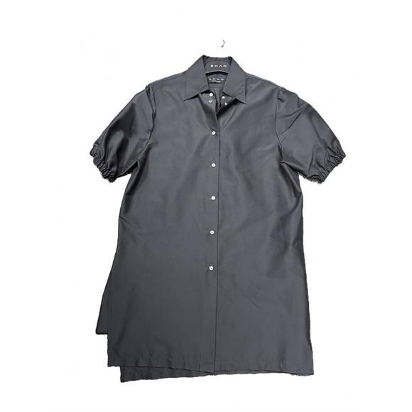 NEW SHAN women puff sleeve dress in caviar